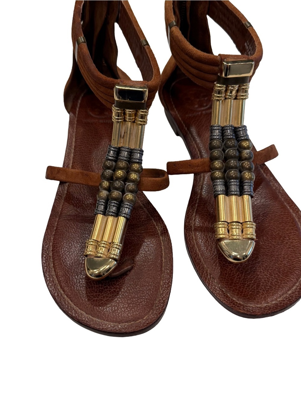 Tory Burch Carla Flats Beaded Leather Sandals Gladiator Style size 8 RARE - Picture 2 of 16